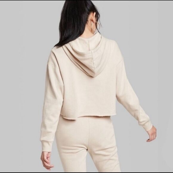 Wild Fable Cropped Quilted Panel Tan Hoodie XS - Picture 4 of 8